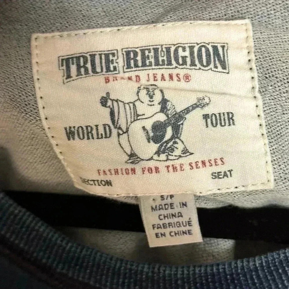 True Religion Sweatshirt Pullover Top Crafted With Pride Logo Blue Stretch S - Picture 5 of 5